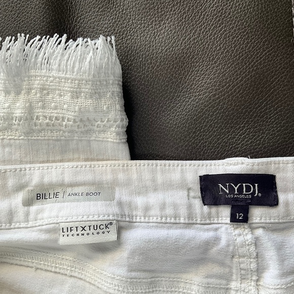 NYDJ BILLIE Ankle Boot Jeans Lace Fringe Hippie Boho Stretch LiftxTuck White 12 - Picture 8 of 8